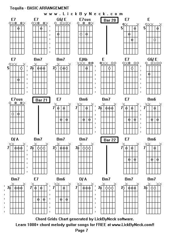 Chord Grids Chart of chord melody fingerstyle guitar song-Tequila - BASIC ARRANGEMENT,generated by LickByNeck software.